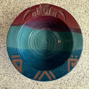 Vintage Handmade Signed Dana purple and blue Southwestern pottery bowl.